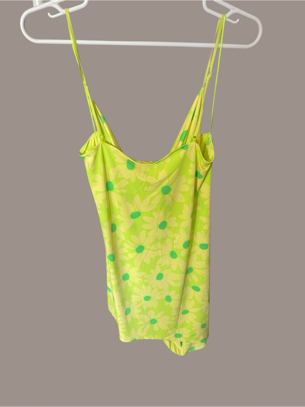 AFRM Lime Green Printed Cowl Neck Camisole with Ruched Side - Picture 2 of 5